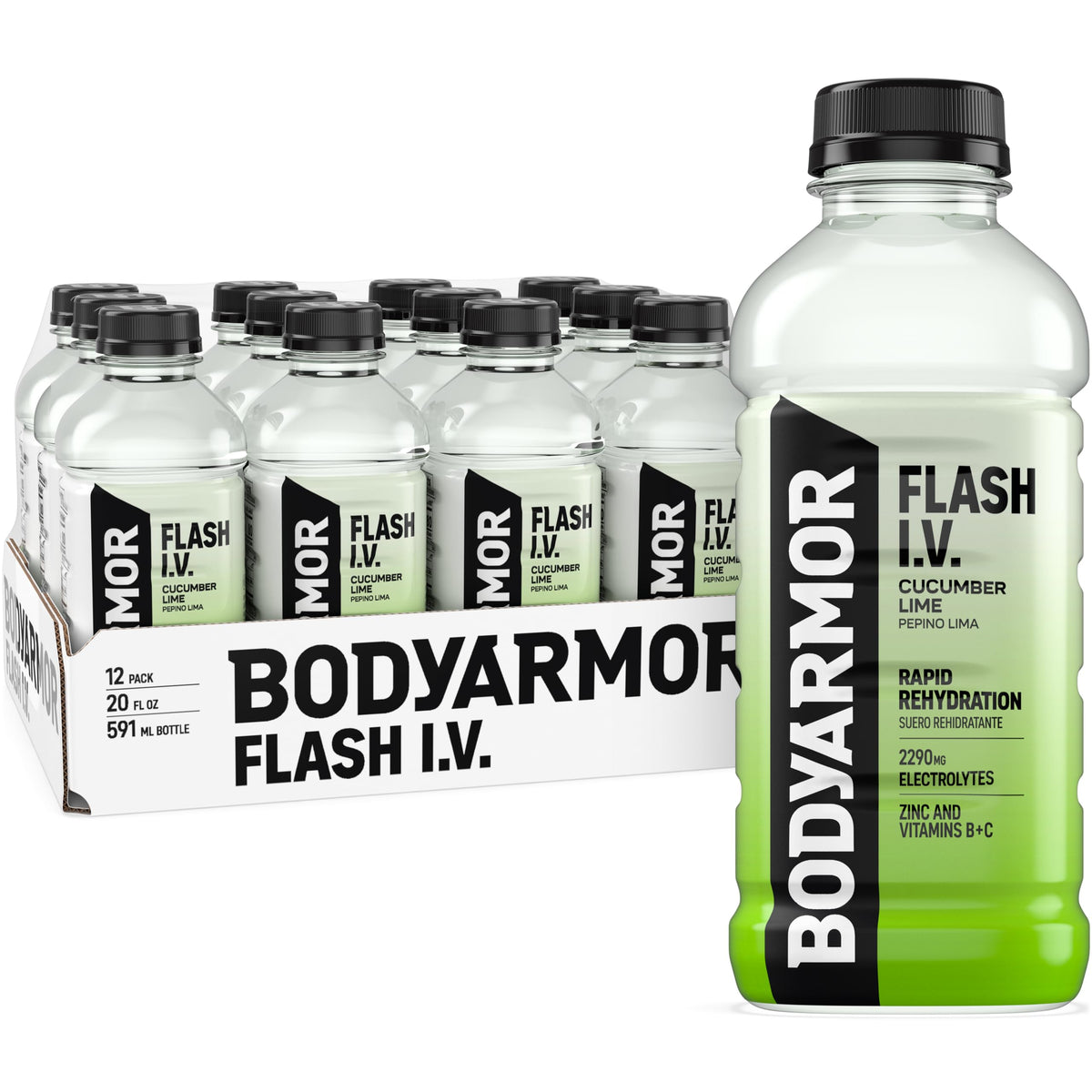 BODYARMOR Flash I.V. Cucumber Lime — Rapid Hydration Electrolyte Beverage (12 x 20 fl oz)
