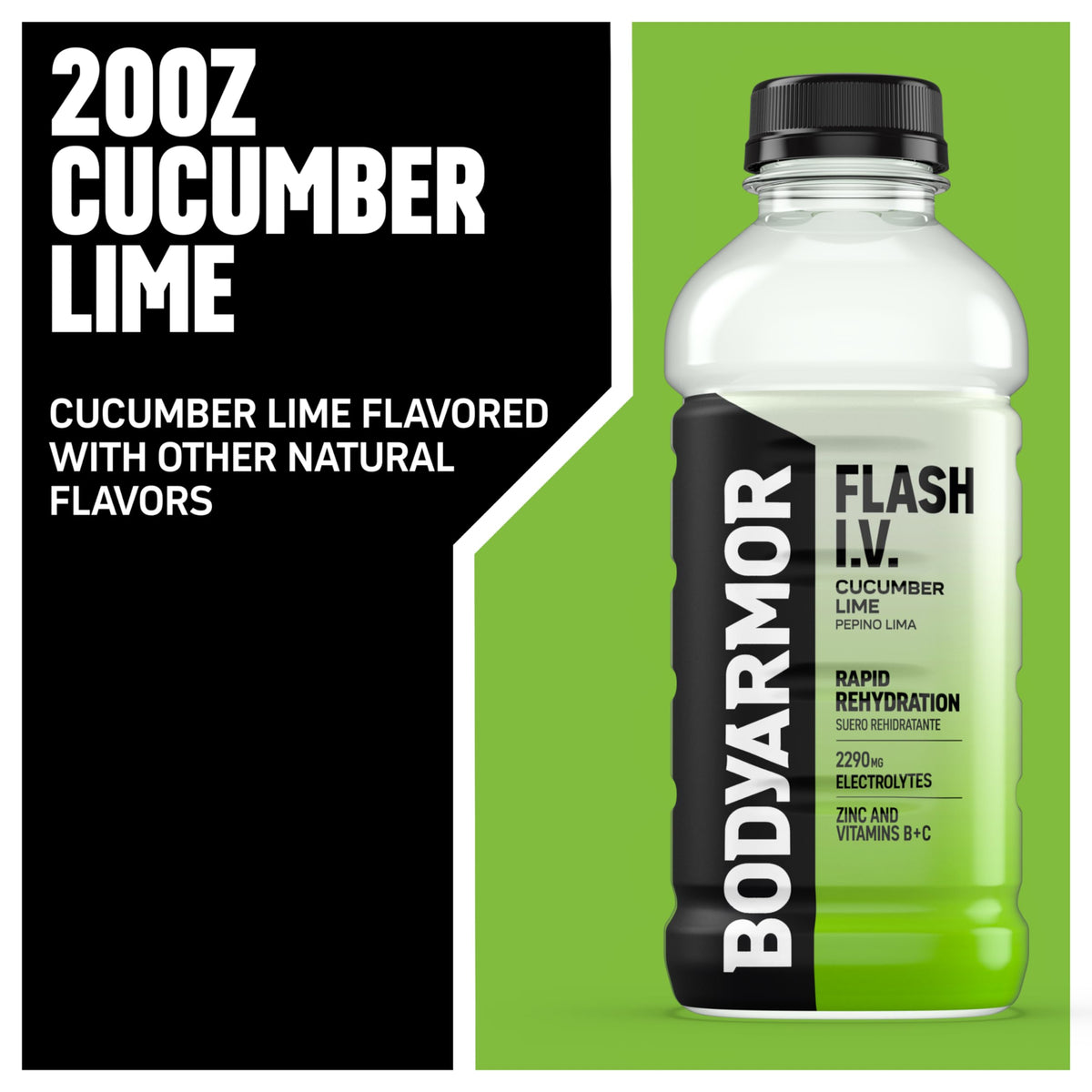 BODYARMOR Flash I.V. Cucumber Lime — Rapid Hydration Electrolyte Beverage (12 x 20 fl oz)