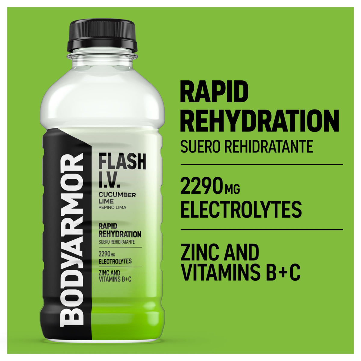BODYARMOR Flash I.V. Cucumber Lime — Rapid Hydration Electrolyte Beverage (12 x 20 fl oz)