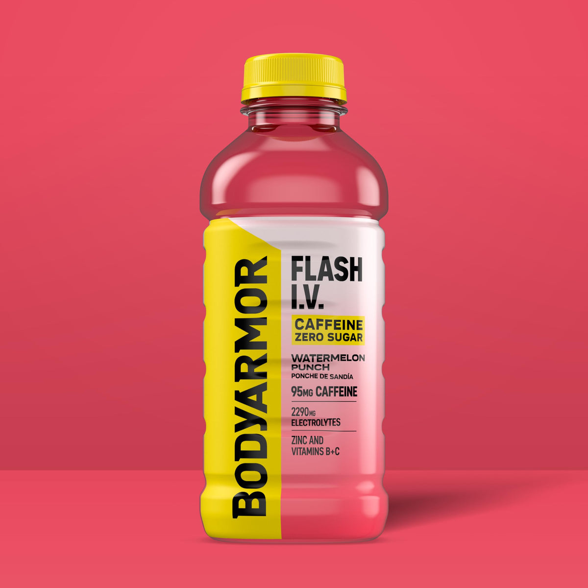 BODYARMOR Flash I.V. Zero Sugar + Caffeine — Watermelon Punch Electrolyte Beverage, 20 fl oz (Pack of 12)