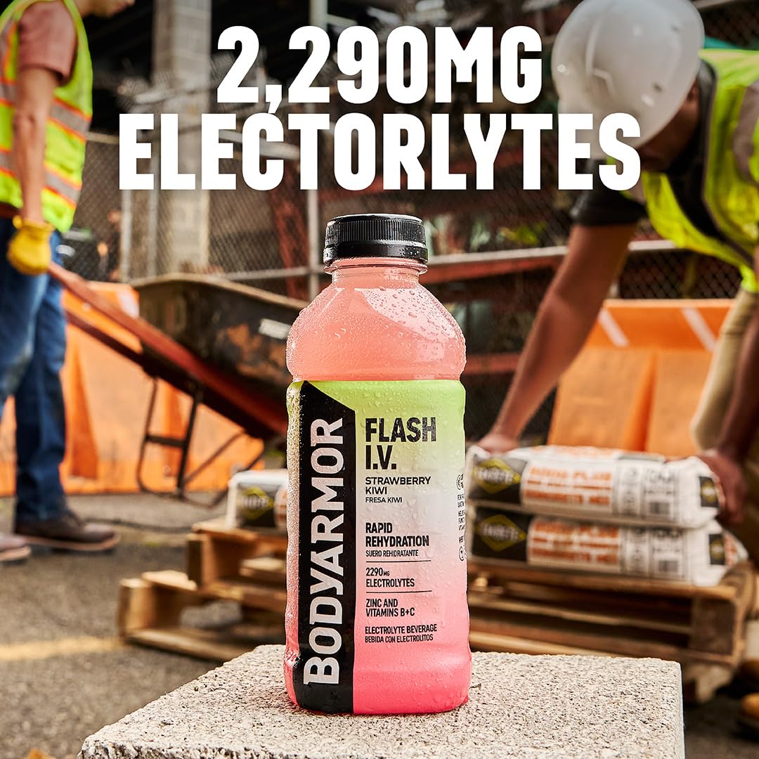 BODYARMOR Flash I.V. Zero Sugar + Caffeine — Watermelon Punch Electrolyte Beverage, 20 fl oz (Pack of 12)