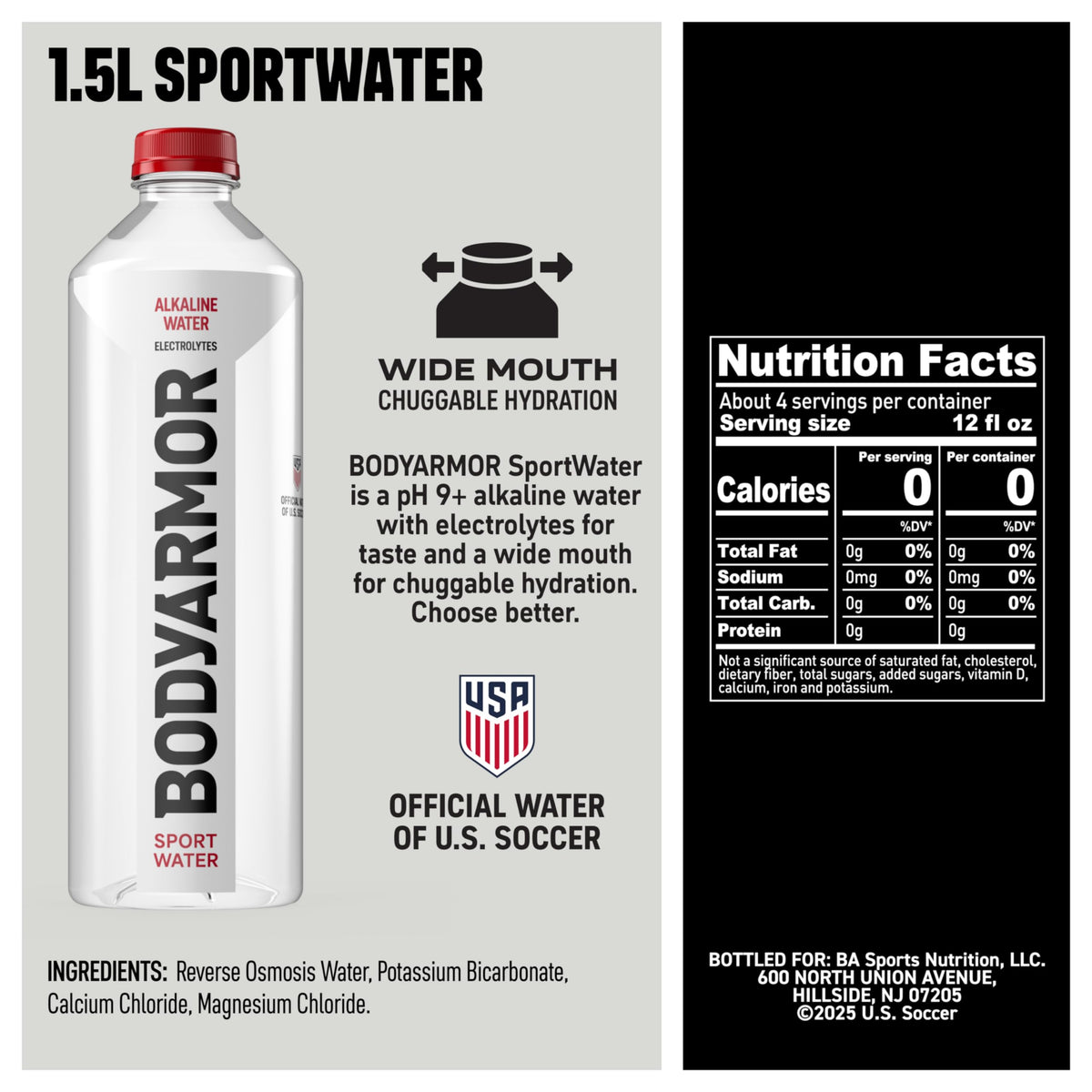 BODYARMOR SportWater Alkaline Water – pH 9+, Electrolytes, On-the-Go Hydration, 1.5L Pack of 12
