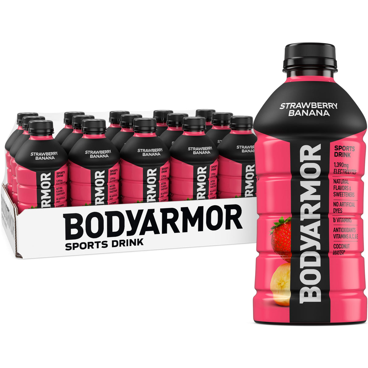 BODYARMOR Strawberry Banana Sports Drink — Coconut Water Hydration (28oz, 15 Pack)