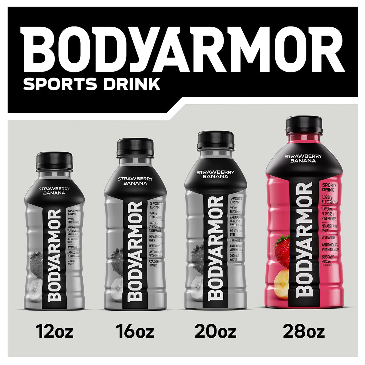 BODYARMOR Strawberry Banana Sports Drink — Coconut Water Hydration (28oz, 15 Pack)