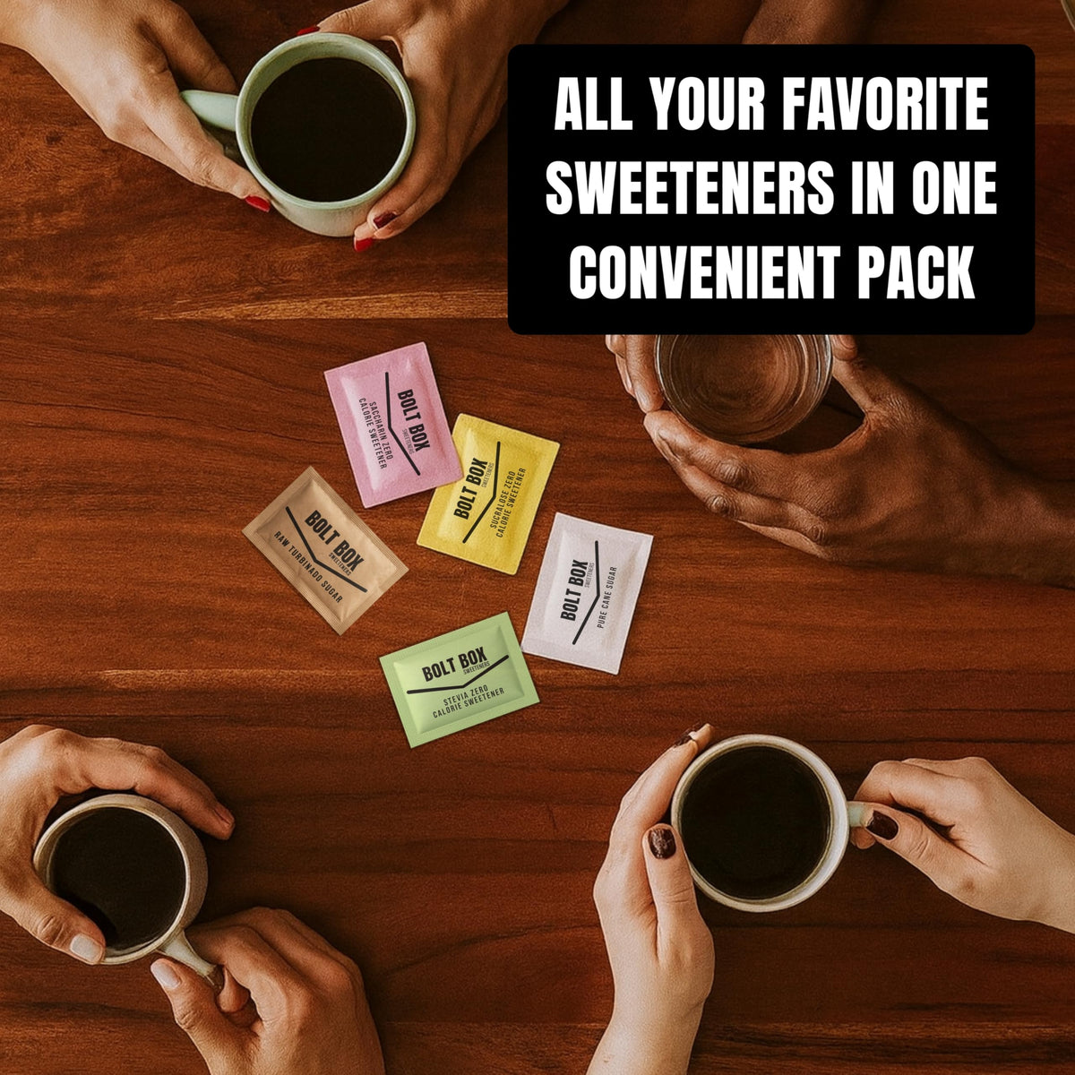 Bolt Box Sugar & Sweetener Packets — Assorted Variety (300 Count)