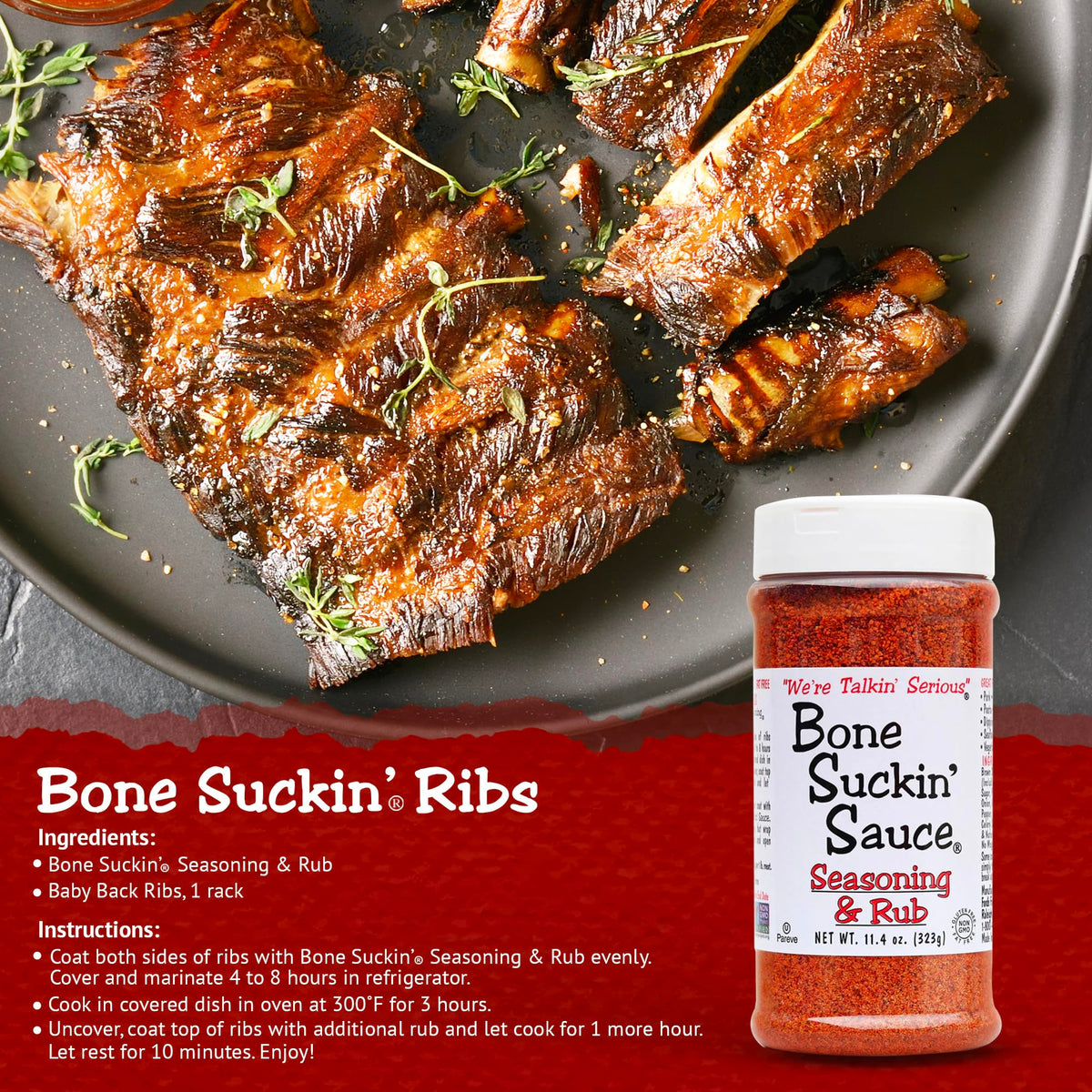 Bone Suckin' Original Seasoning & Rub – Gluten-Free, Non-GMO, Kosher Grilling Rub
