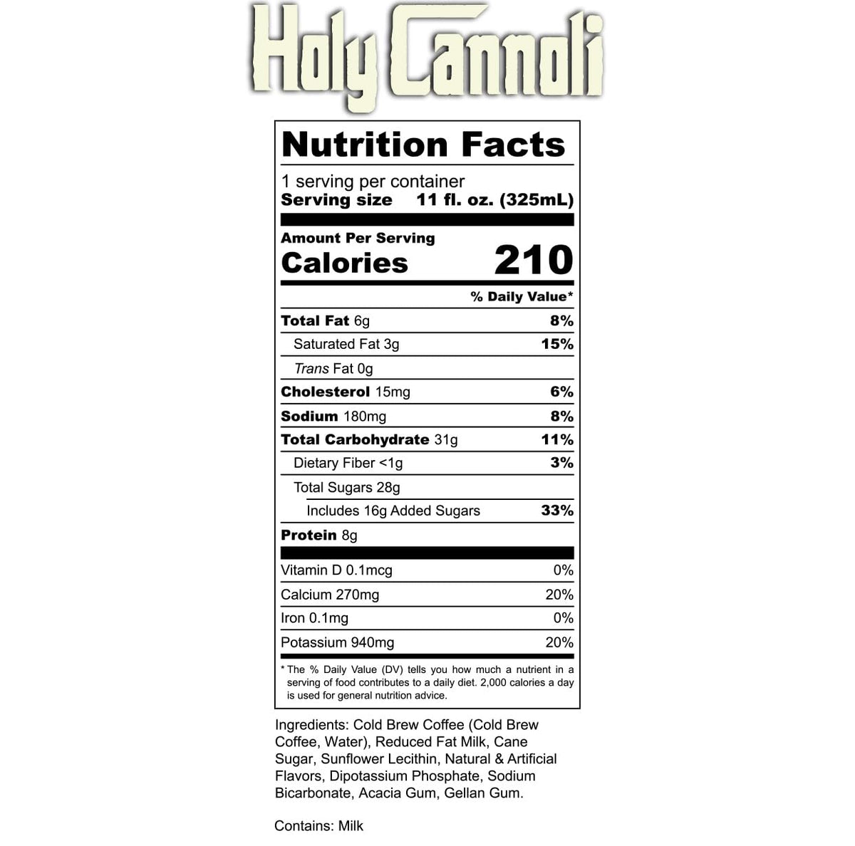 Bones Coffee Company Holy Cannoli Latte Can – Cannoli-Flavored Cold Brew, 11 oz (12 Pack)