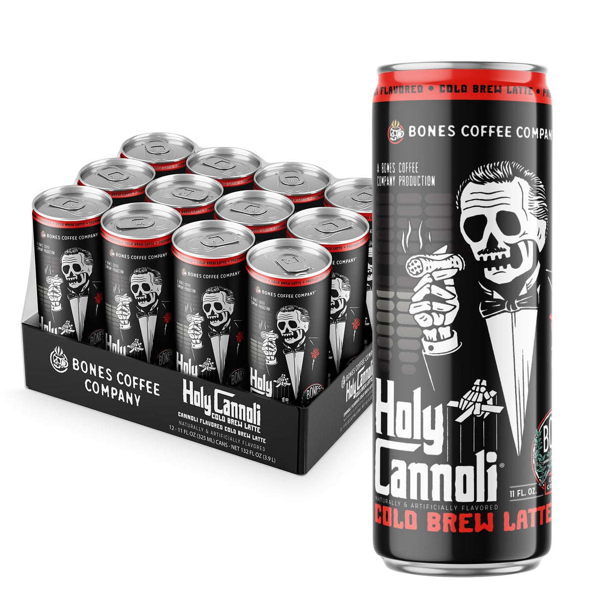 Bones Coffee Company Holy Cannoli Latte Can – Cannoli-Flavored Cold Brew, 11 oz (12 Pack)