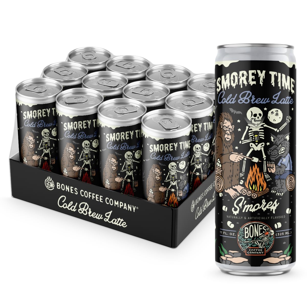 Bones Coffee S'mores Iced Coffee Latte – 11 oz Cans (12-Pack)