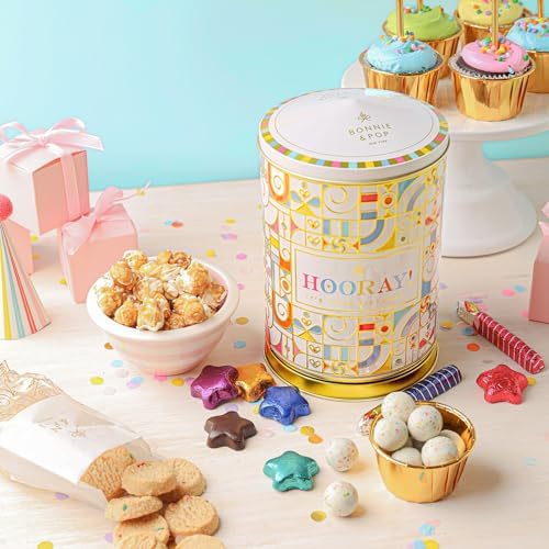 BONNIE AND POP Birthday Gift Tin – Cookies, Sweets & Cake Treats That Spin and Play Music