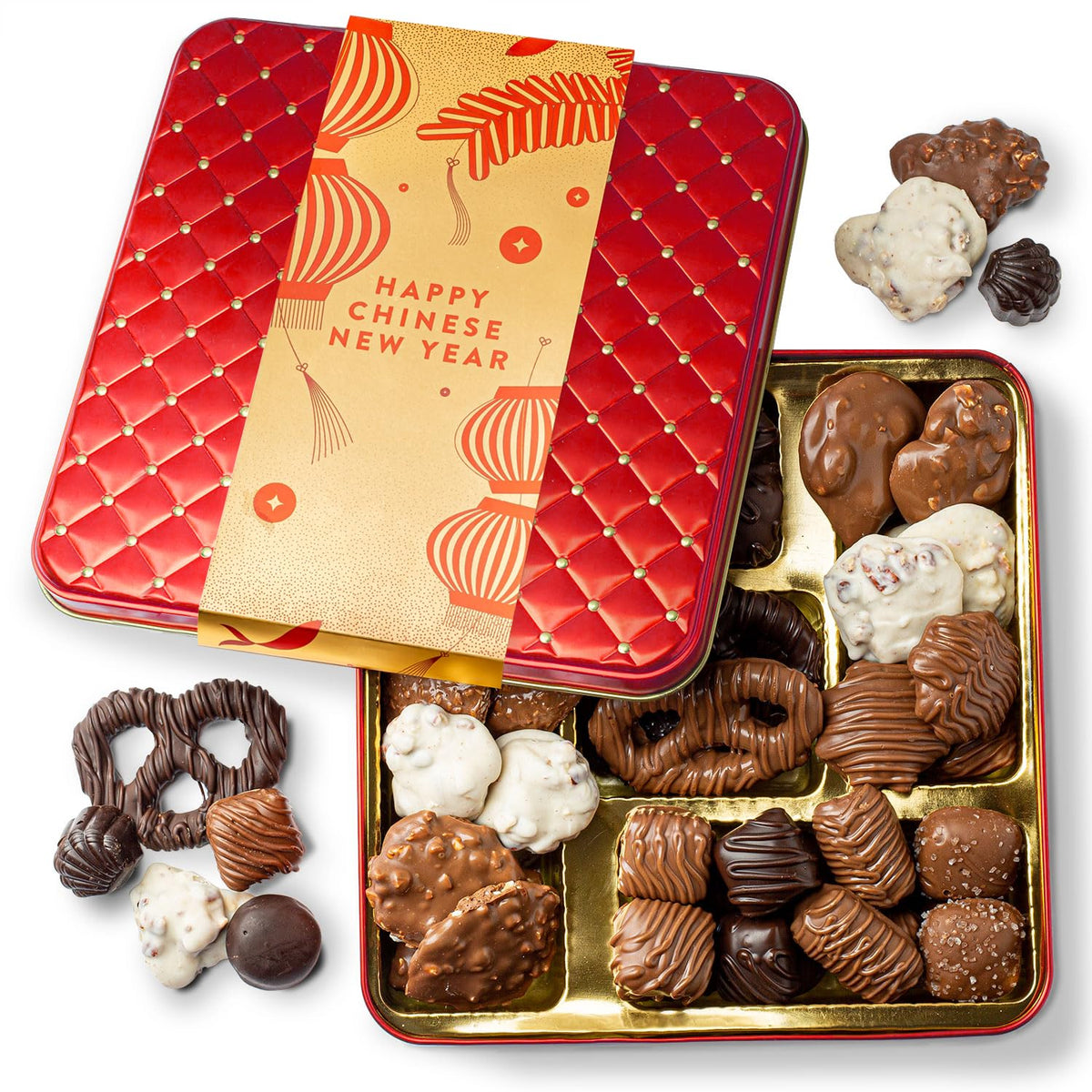 BONNIE AND POP Chinese New Year Chocolate Gift Tin – Premium Milk & Dark Chocolates Gift Box