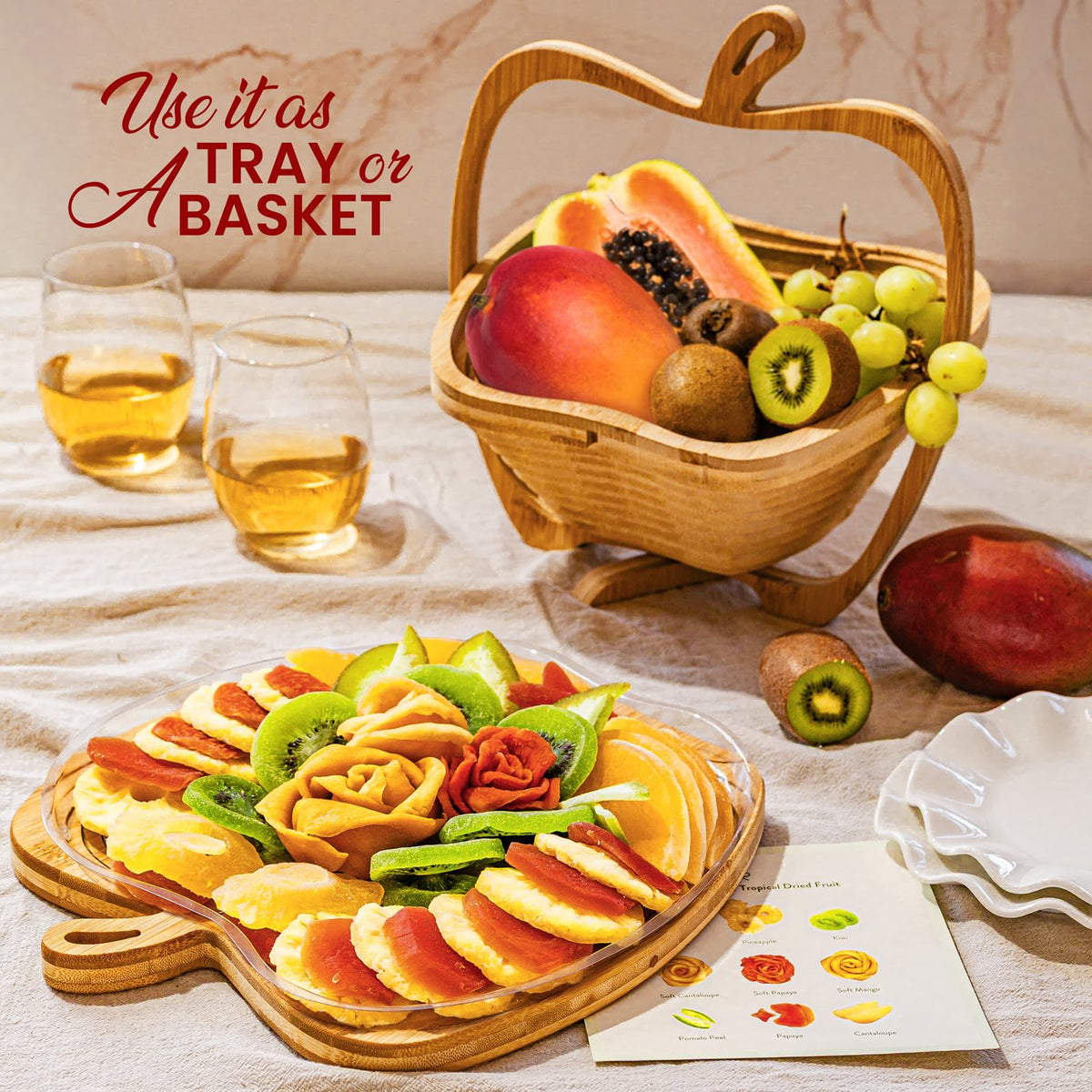 Bonnie and Pop Dried Fruit Gift Basket in Wooden Tray – Healthy Gourmet Snack Box
