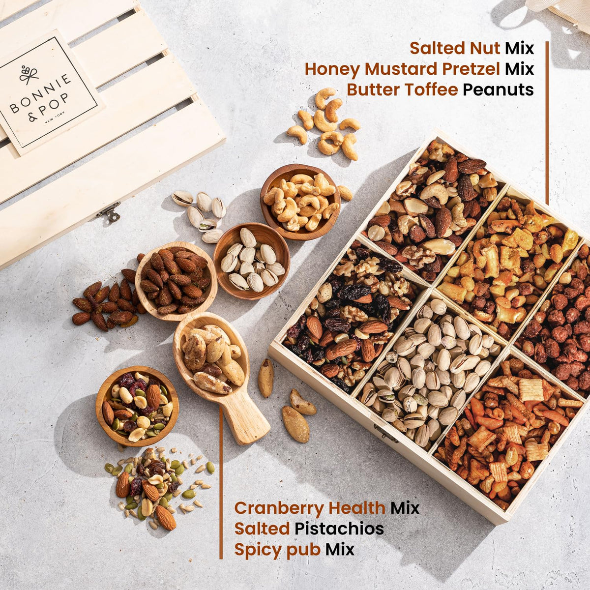 Bonnie and Pop Nut Gift Basket in Reusable Crate – Gourmet Nuts for Any Occasion
