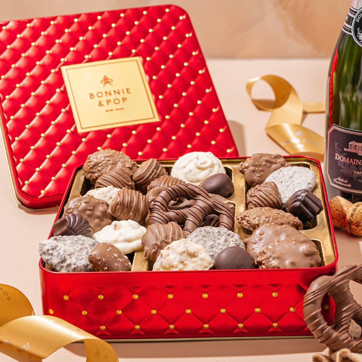 BONNIE AND POP Chinese New Year Chocolate Gift Tin – Premium Milk & Dark Chocolates Gift Box