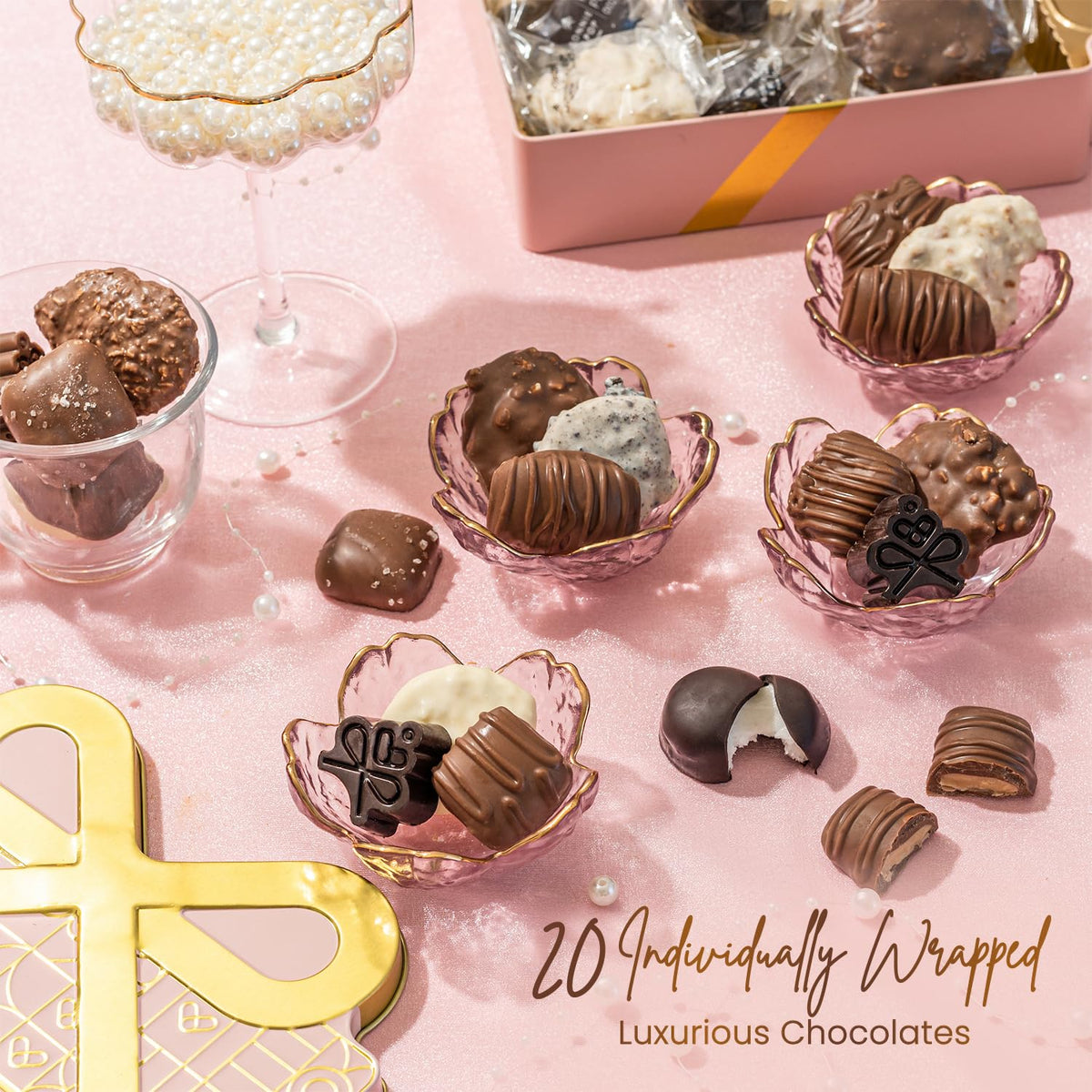 BONNIE AND POP Mothers Day Chocolate Gift Basket – Pink Gift Tin with Belgian Truffles