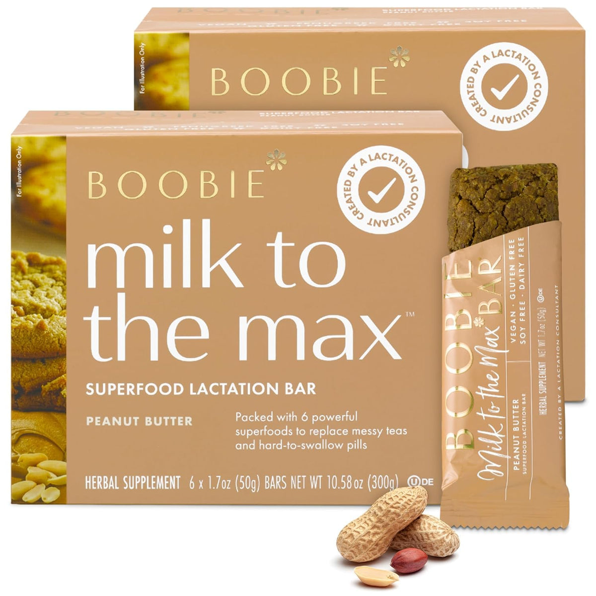 Boobie Bar Milk to the Max Lactation Bar for Nursing Moms | Vegan, Gluten-Free, Fenugreek-Free (12 Bars)