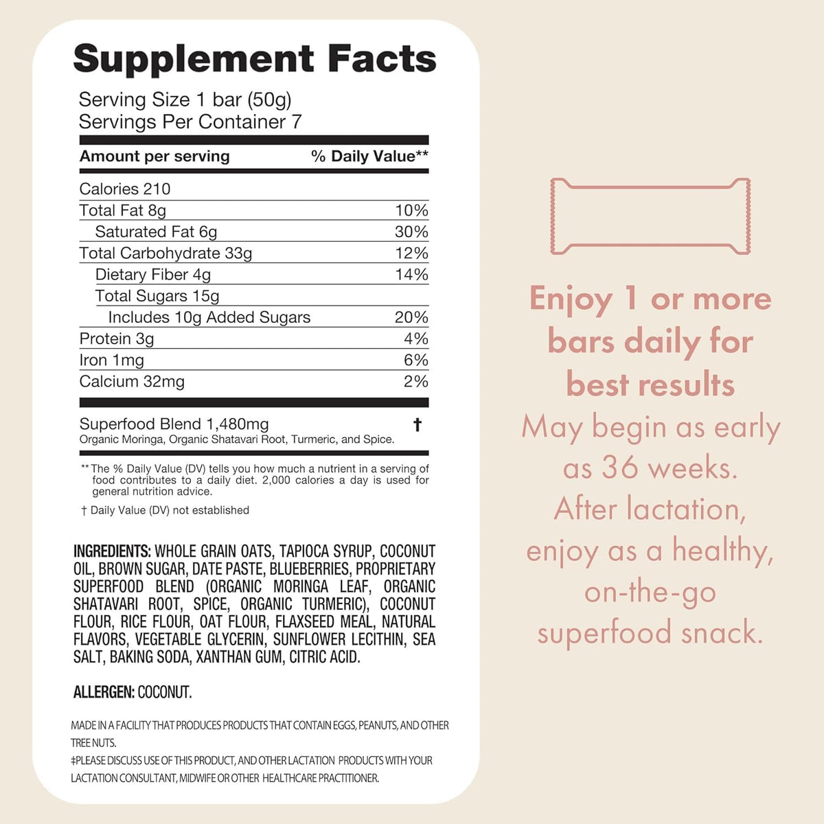 Boobie Bar Superfood Blueberry Muffin Lactation Bar – Vegan, Gluten-Free, Dairy-Free | Boobie Brands | 12 Bars