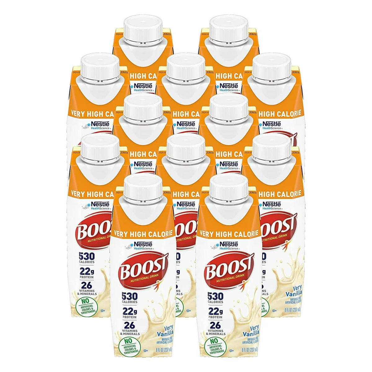 BOOST Very High Calorie Nutritional Drink - Very Vanilla, 8 fl oz (Pack of 12)