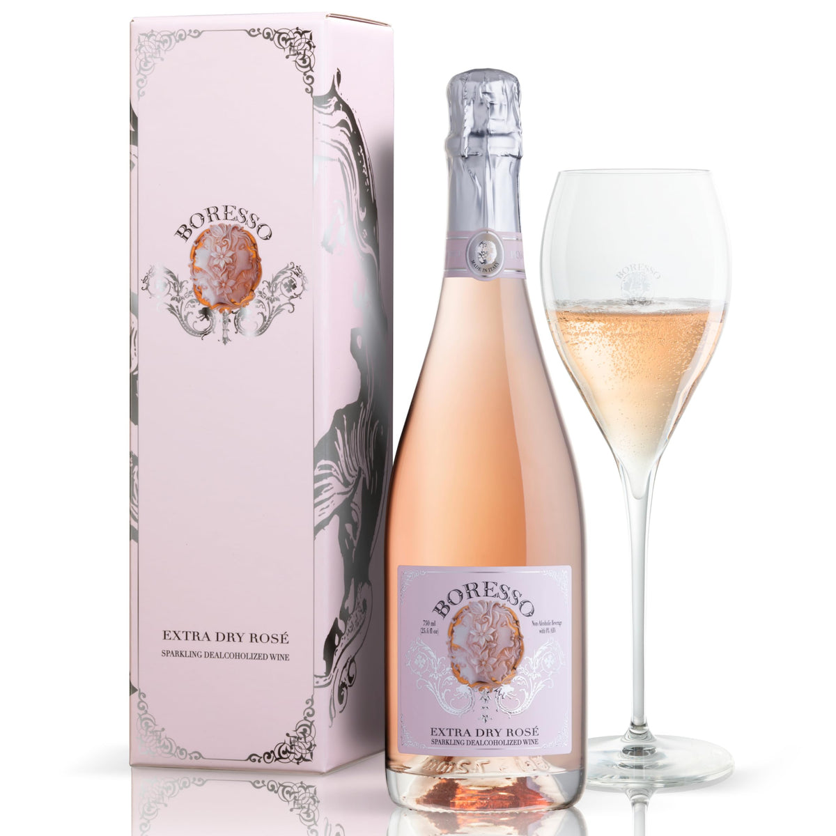 Boresso Extra Dry 0.0% ABV Non-Alcoholic Sparkling Rosé Wine – Gift Box 750ml