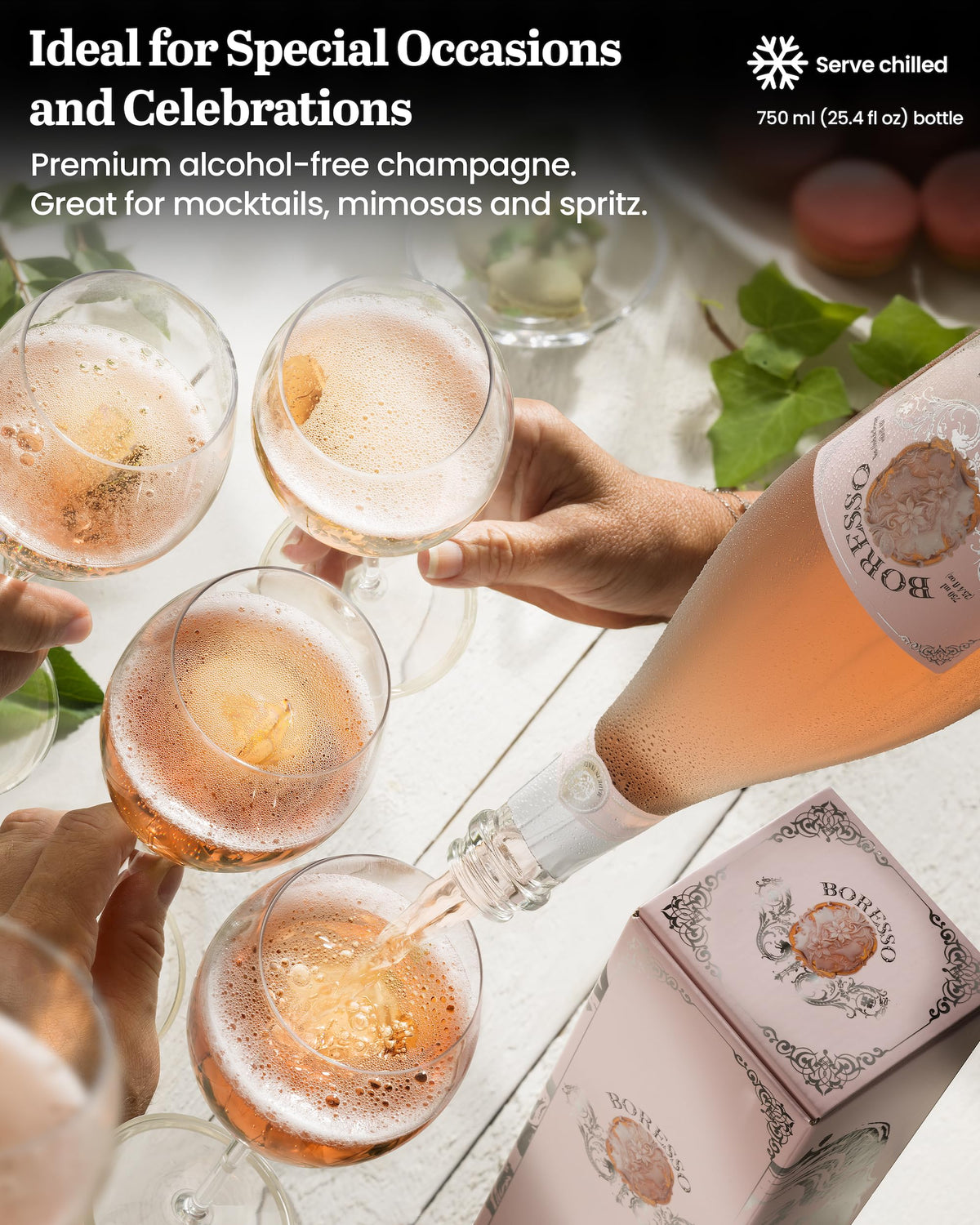 Boresso Extra Dry 0.0% ABV Non-Alcoholic Sparkling Rosé Wine – Gift Box 750ml
