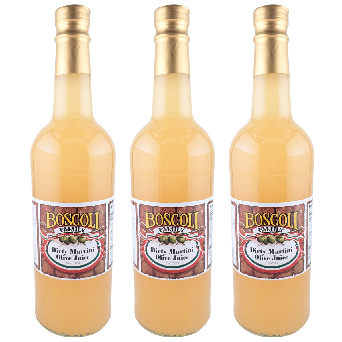 Boscoli Dirty Martini Olive Juice - 25 oz Bottle, 3-Pack | All Natural, Gluten-Free
