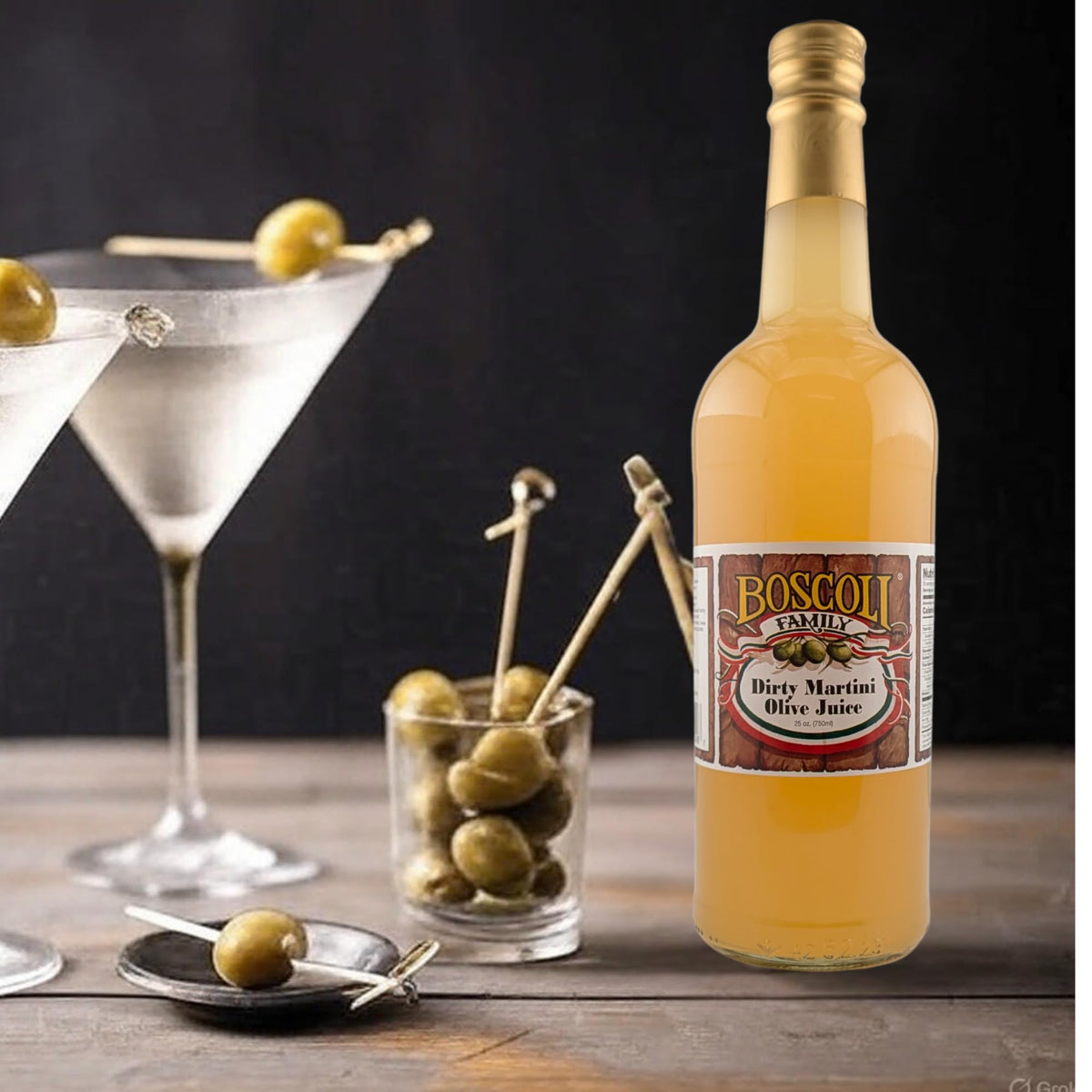 Boscoli Dirty Martini Olive Juice - 25 oz Bottle, 3-Pack | All Natural, Gluten-Free