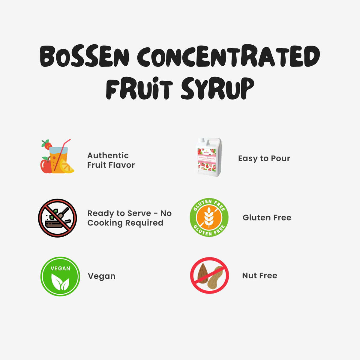 Bossen Lychee Concentrated Syrup 5.5 lb – Flavorful Lychee for Drinks & Desserts