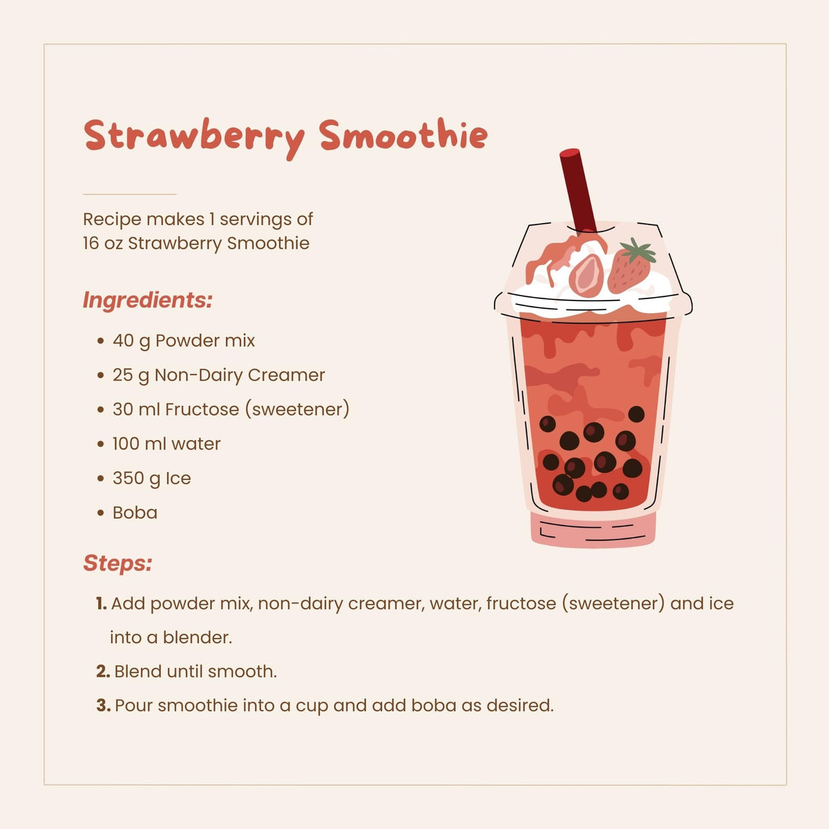 Bossen Strawberry Bubble Tea Powder Mix – 3-in-1 Creamer, Flavor & Sugar (2.2 lb)