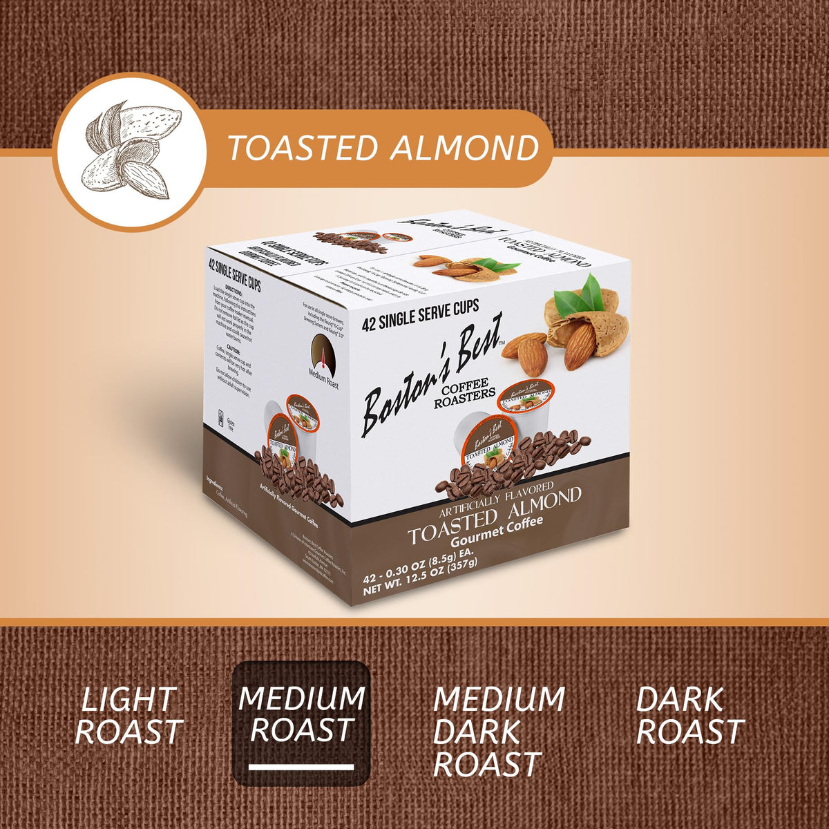 Bostons Best Toasted Almond Gourmet Coffee — Keurig Compatible, Medium Roast, 42 Single-Serve Cups