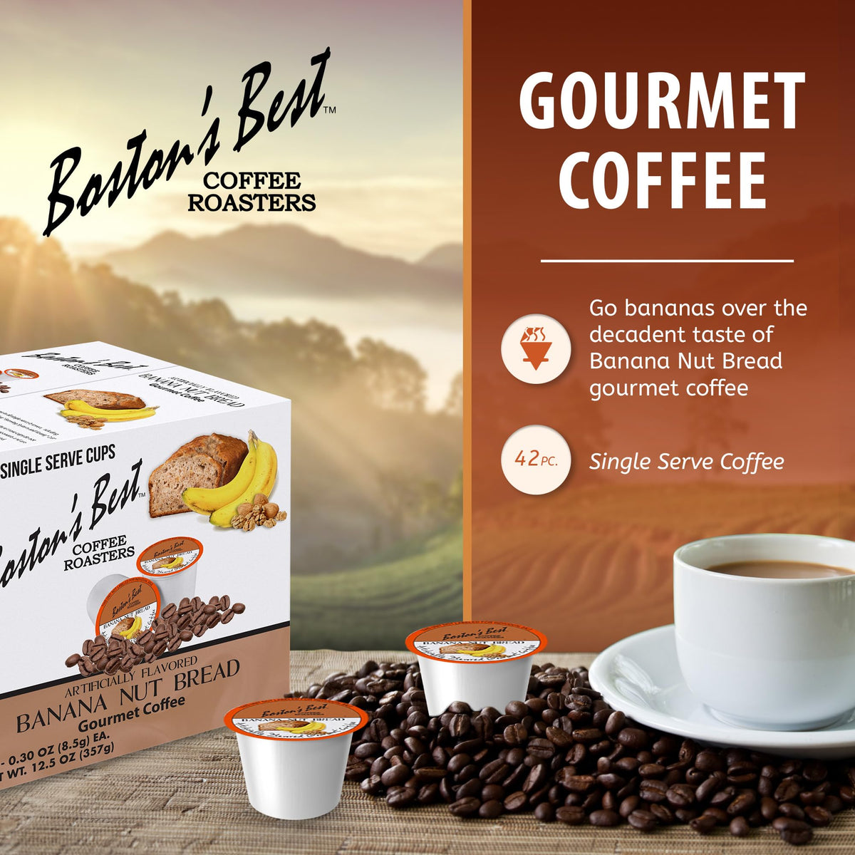 Boston’s Best Banana Nut Bread Flavored Gourmet Coffee — Keurig Compatible, 42-Count (Pack of 1)