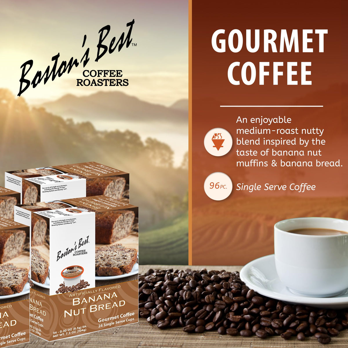 Boston’s Best Banana Nut Bread Flavored Gourmet Coffee for Keurig | 24 Count (Pack of 4)