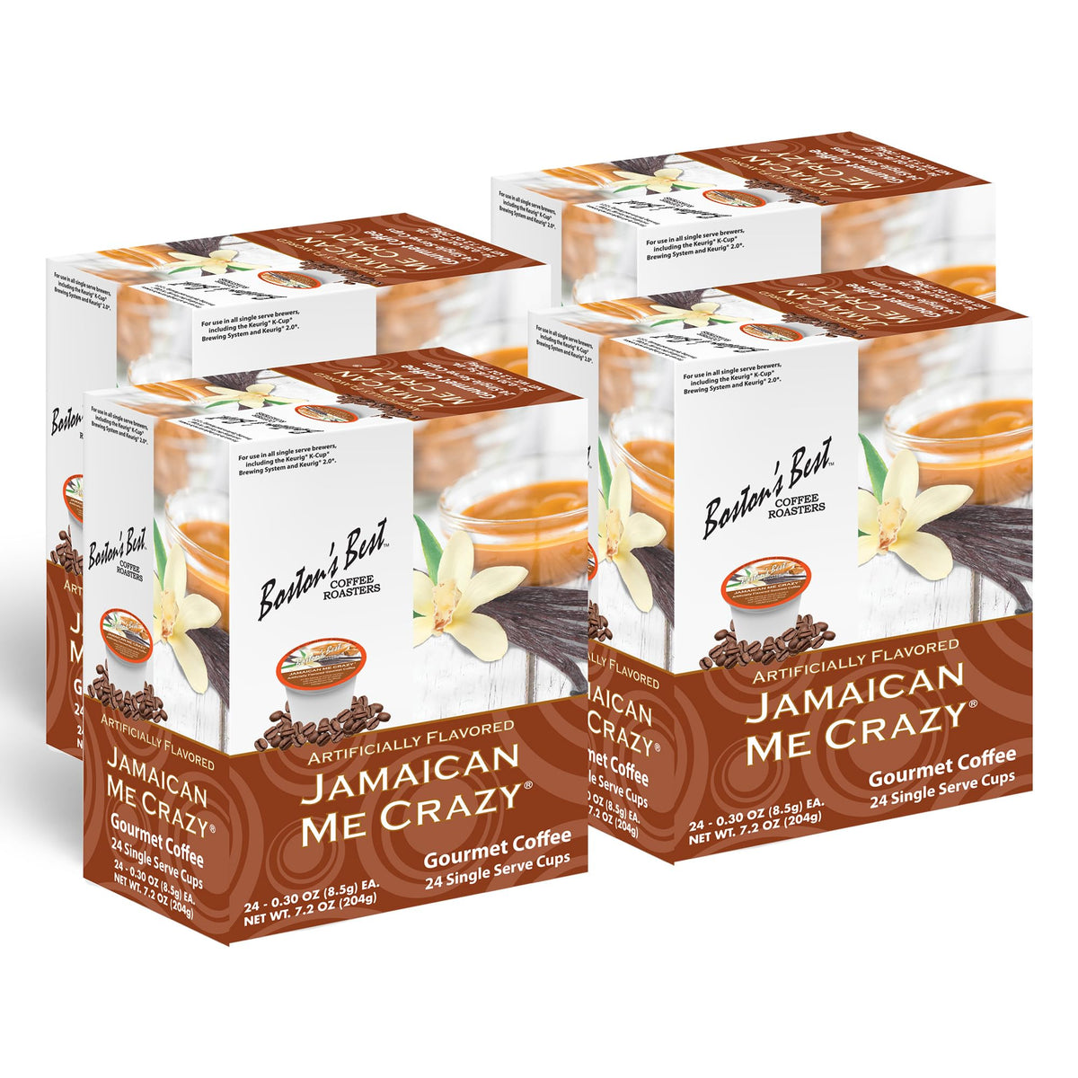 Boston’s Best Jamaican Me Crazy Flavored Coffee — Keurig Compatible, 24-Count Pack (4-Pack)