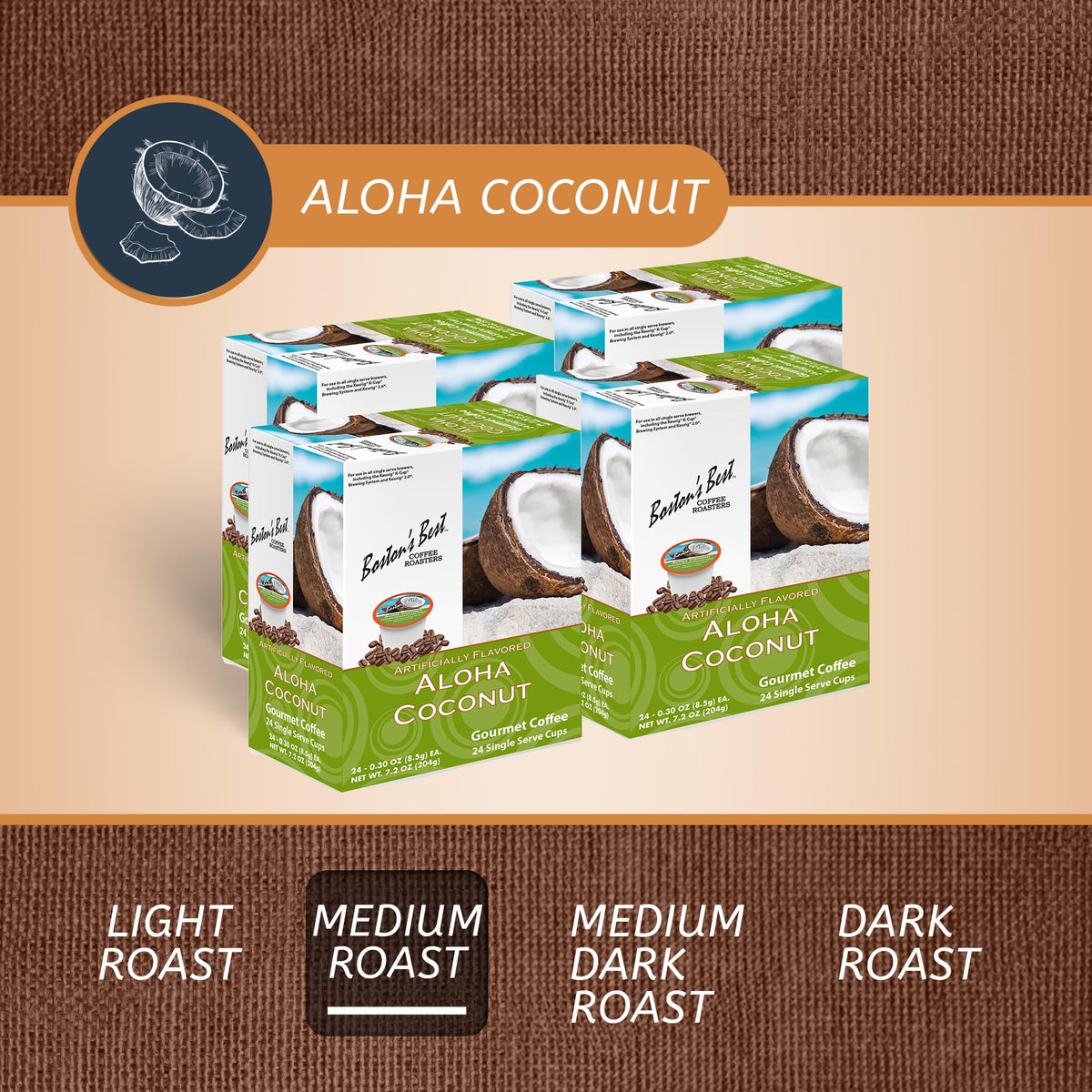 Bostons Best Aloha Coconut Coffee - Keurig Compatible, 24 Count (Pack of 4)
