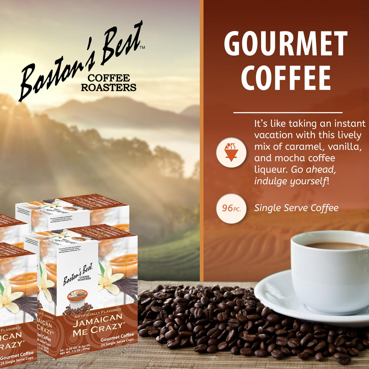 Boston’s Best Jamaican Me Crazy Flavored Coffee — Keurig Compatible, 24-Count Pack (4-Pack)