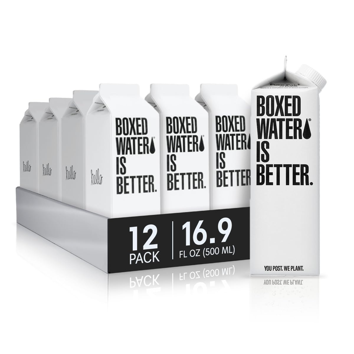 Boxed Water 16.9 oz (12 Pack) – Plant-Based Cartons, BPA-Free, Refillable & Reusable