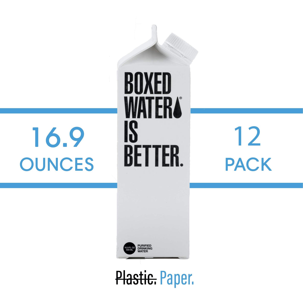 Boxed Water 16.9 oz (12 Pack) – Plant-Based Cartons, BPA-Free, Refillable & Reusable