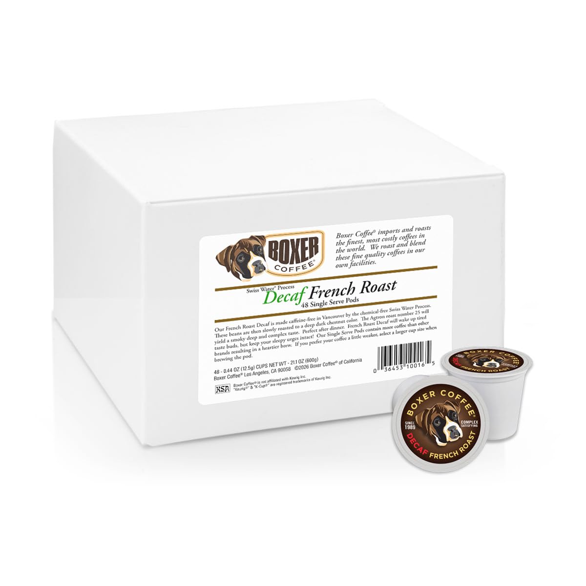 Boxer Coffee Decaf French Roast Pods – 48ct | Swiss Water Process, Keurig K-Cup Compatible