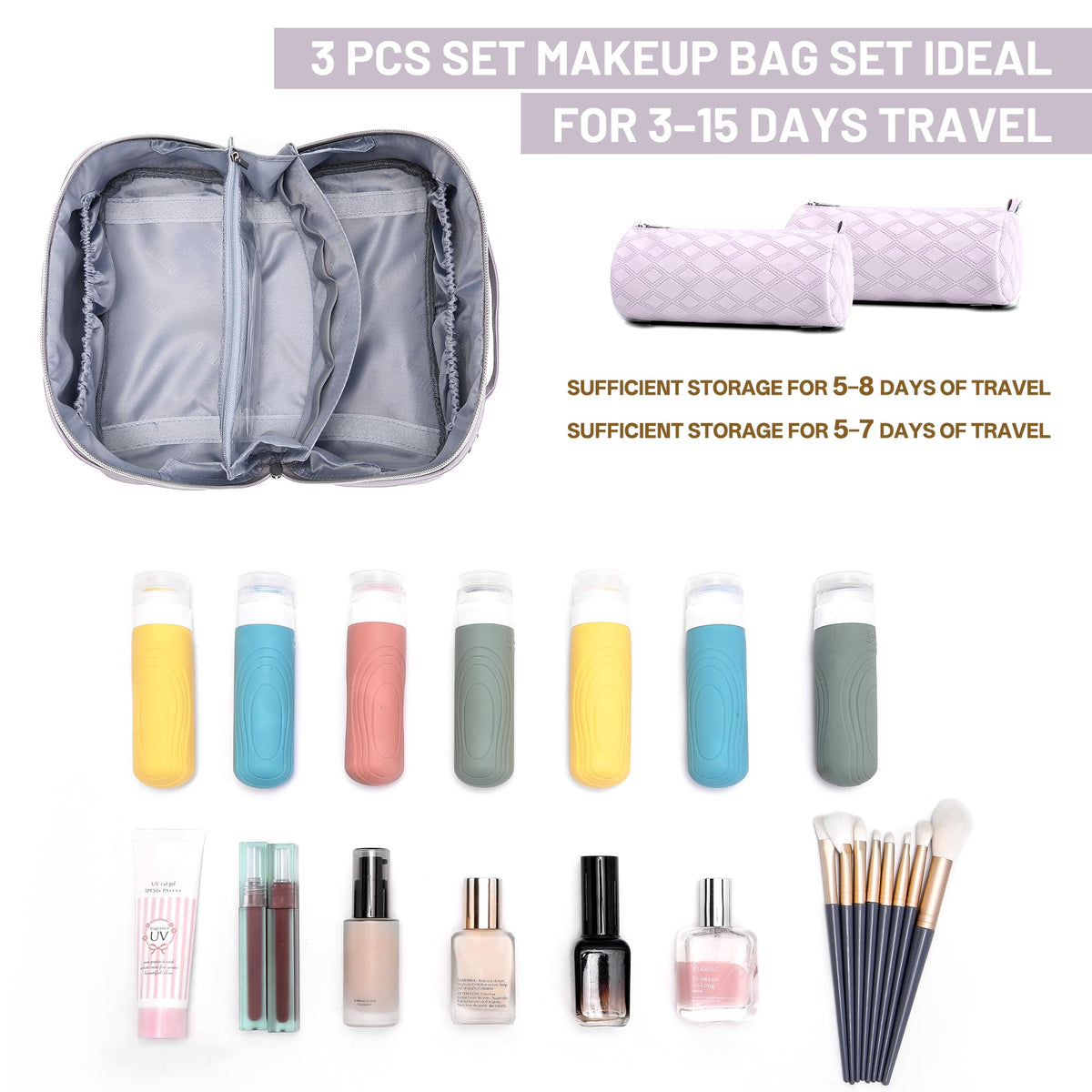 BOYATU Travel Makeup Bag, Large Capacity 3-Piece Cosmetic&Toiletry Bag Set