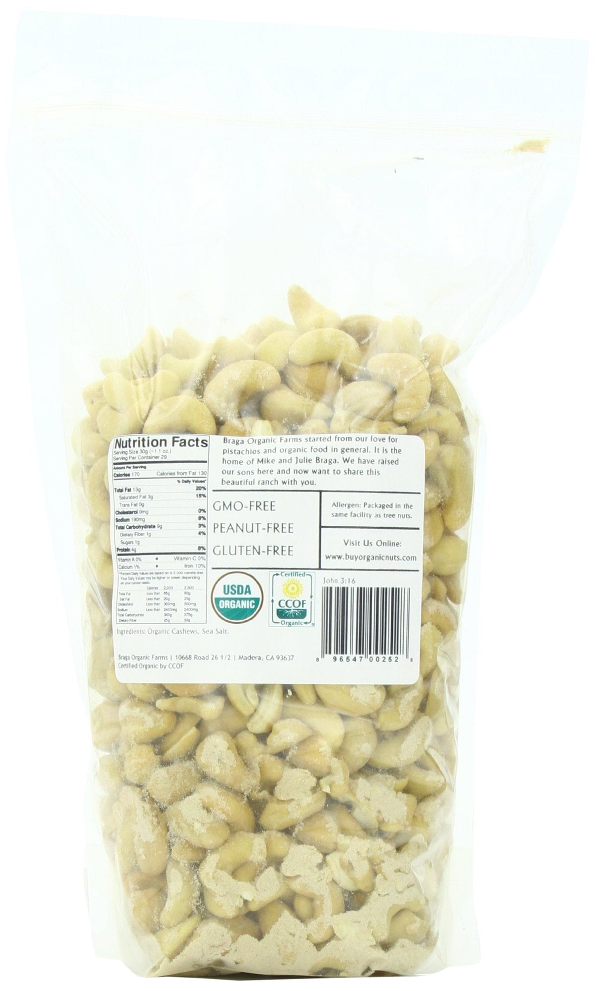 Braga Organic Farms Organic Roasted and Salted Cashews – 2 lb Bag