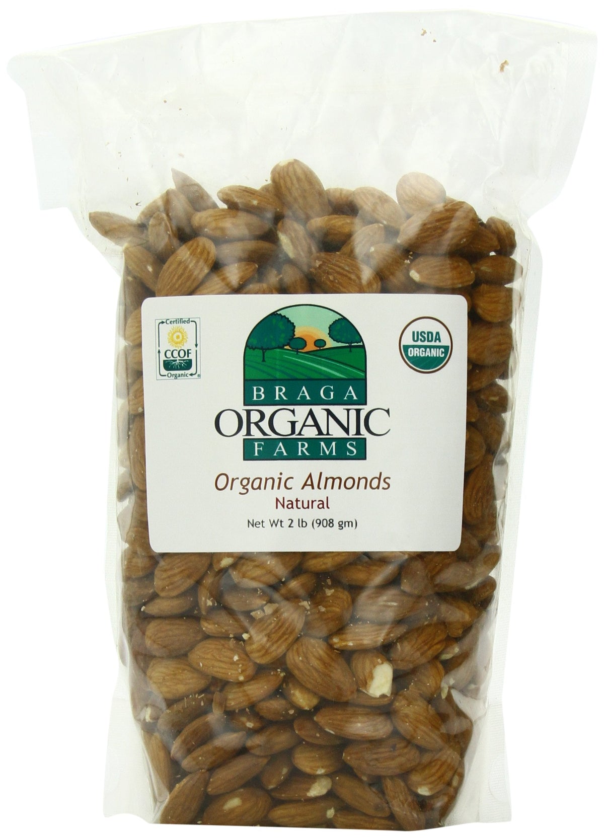 Braga Organic Farms Organic Natural Almonds 2 lb Bag – California Grown, Steam Pasteurized