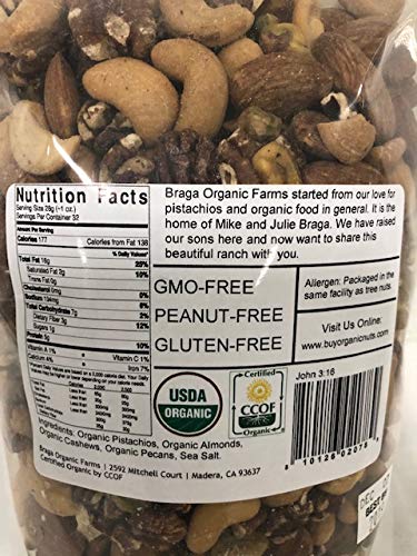 Braga Organic Farms Pacific Coast Blend – Roasted & Salted Nut Mix, 2 lb