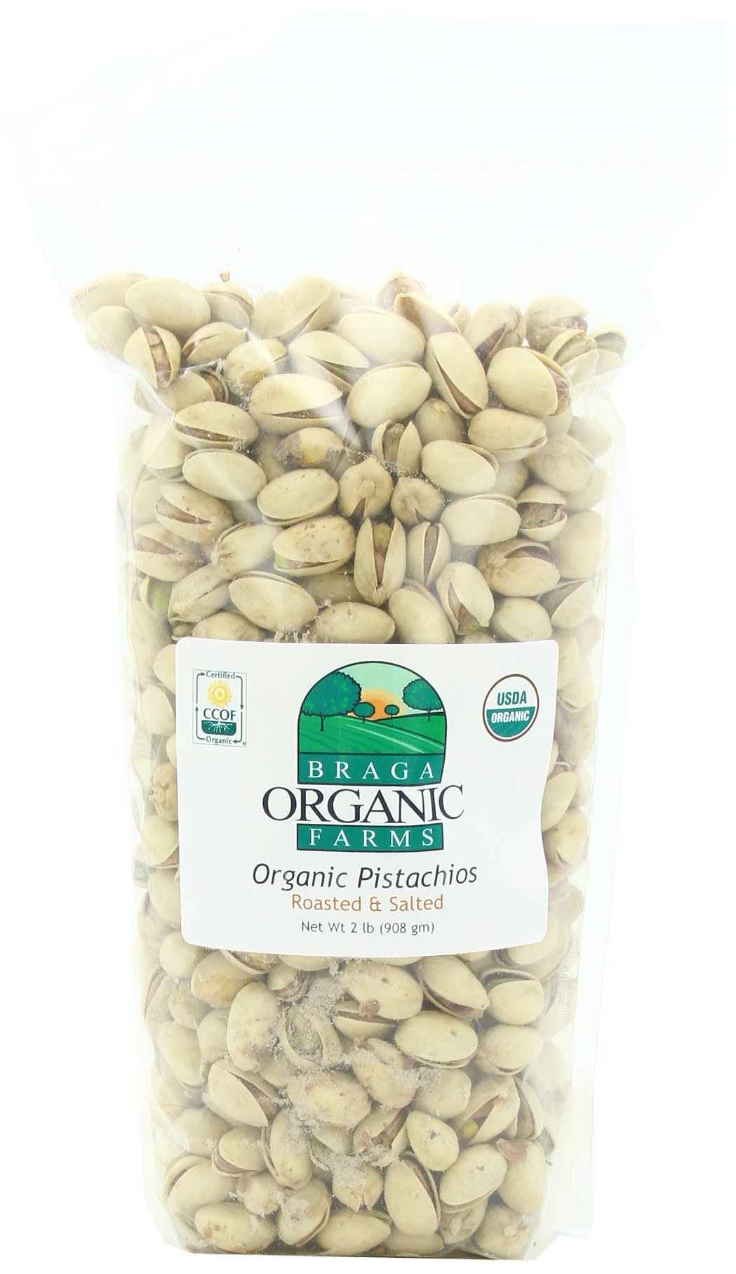 Braga Organic Farms 2 lb Inshell Pistachios – Dry Roasted & Sea Salt