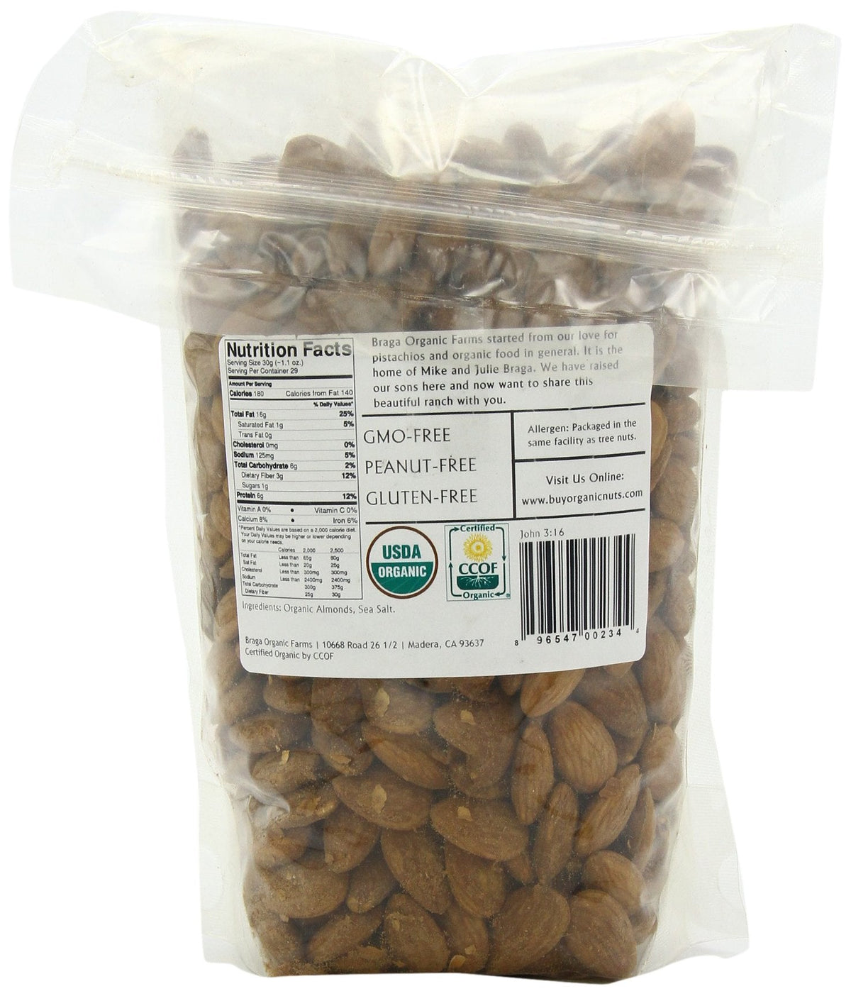 Braga Organic Farms Organic Roasted and Salted Almonds – 2 lb Bag
