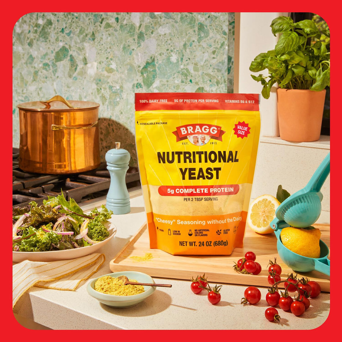 Bragg Premium Nutritional Yeast Seasoning – Vegan, Gluten Free, 5g Protein per Serving (24oz Original)