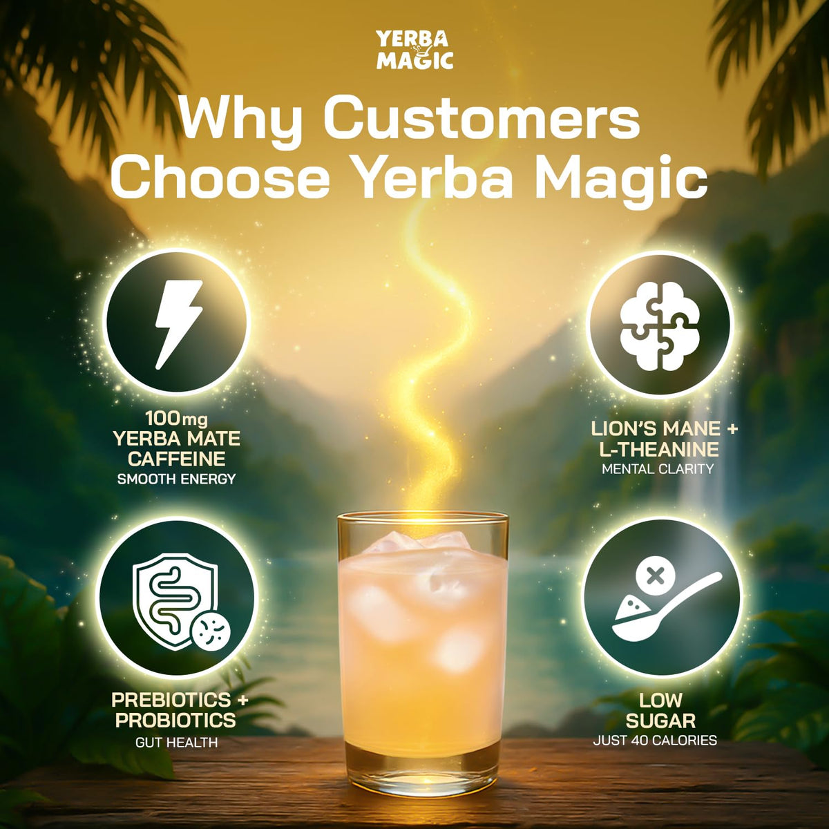Brainista Yerba Magic Yerba Mate Packets – Instant Clean Energy, Focus & Gut Health (Pina Colada, 20 Sticks)