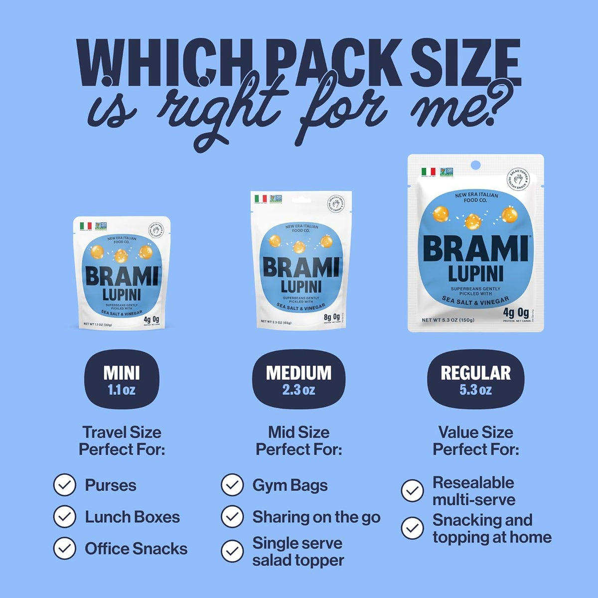 BRAMI Lupini Beans Snacks – Sea Salt & Vinegar, 7g Protein, 0g Net Carbs (8-Pack)