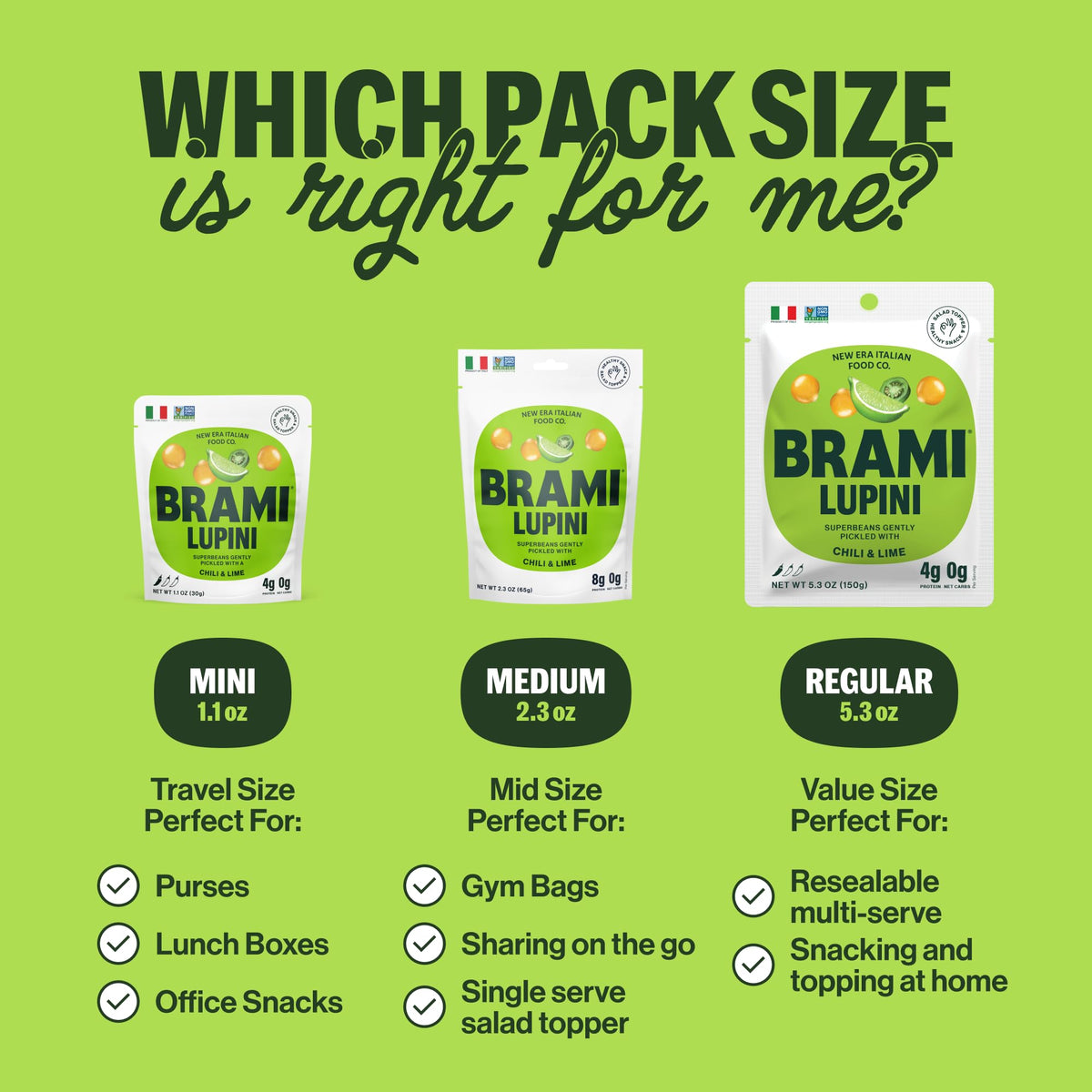 BRAMI Lupini Beans Snack, Chili & Lime | 7g Protein, 0g Net Carbs, Plant-Based