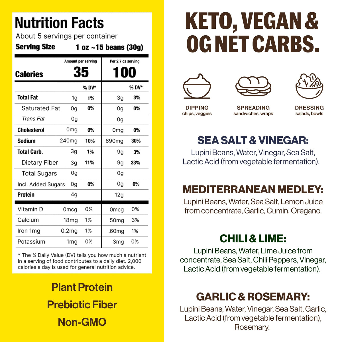 BRAMI Lupini Beans Snack Variety Pack — 7g Protein, 0g Net Carbs | Vegan, Keto, Plant-Based, Non-Perishable (5.3 oz x8)