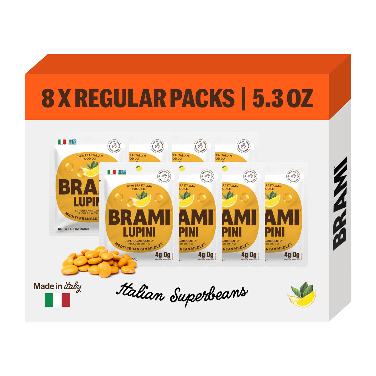 BRAMI Lupini Beans Snacks — Mediterranean Medley | 7g Protein, 0g Net Carbs | Vegan & Keto