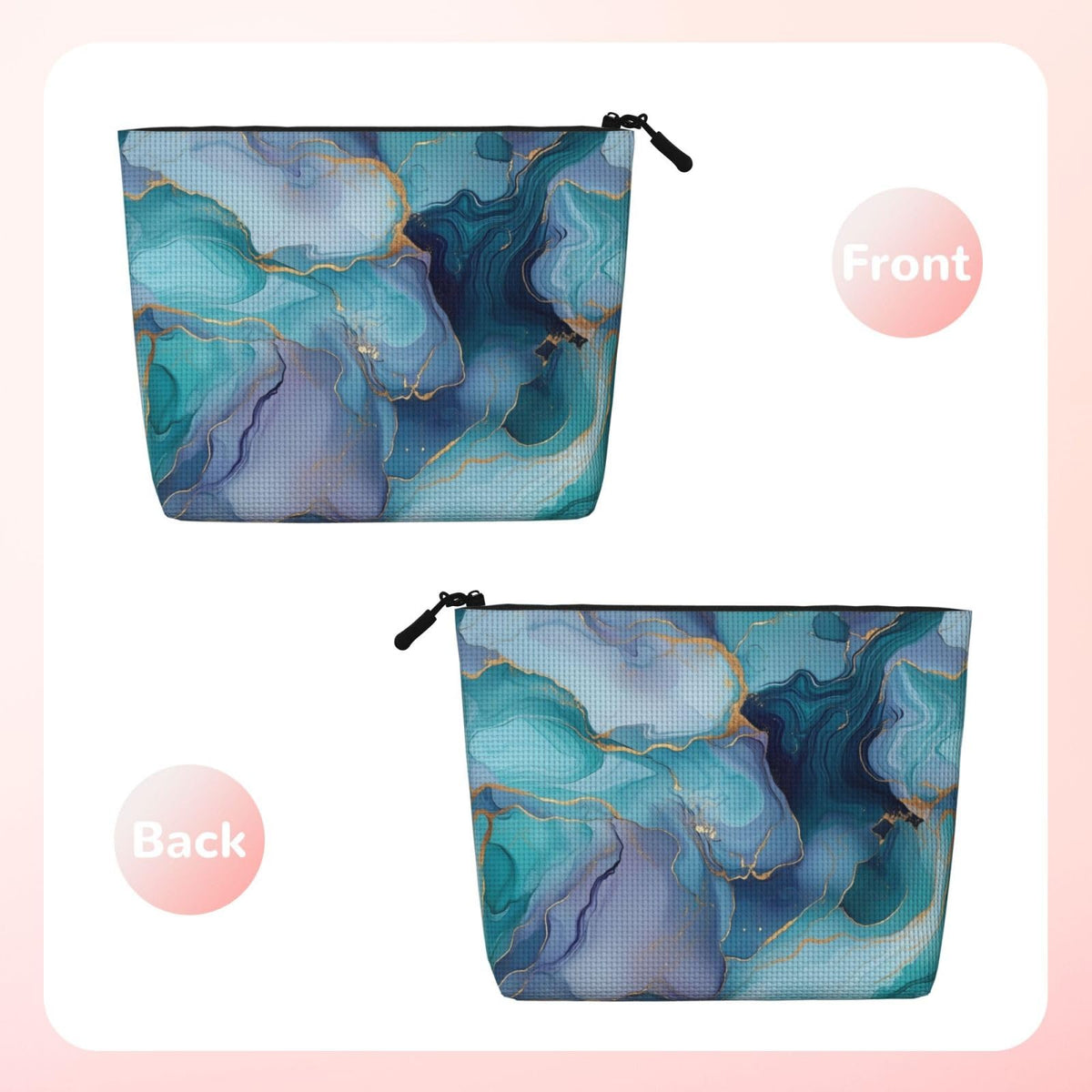 Braytow Blue Marble Classic Print Cosmetic Bags, Waterproof Makeup Storage Pouch for Women Holiday Gifts, 9.45 x 6.7 Inches